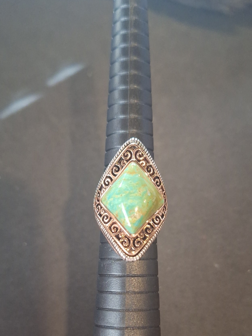 Barse Thai CU Green Turquoise Stone Filigree Ring - Women's Fashion Jewelry
